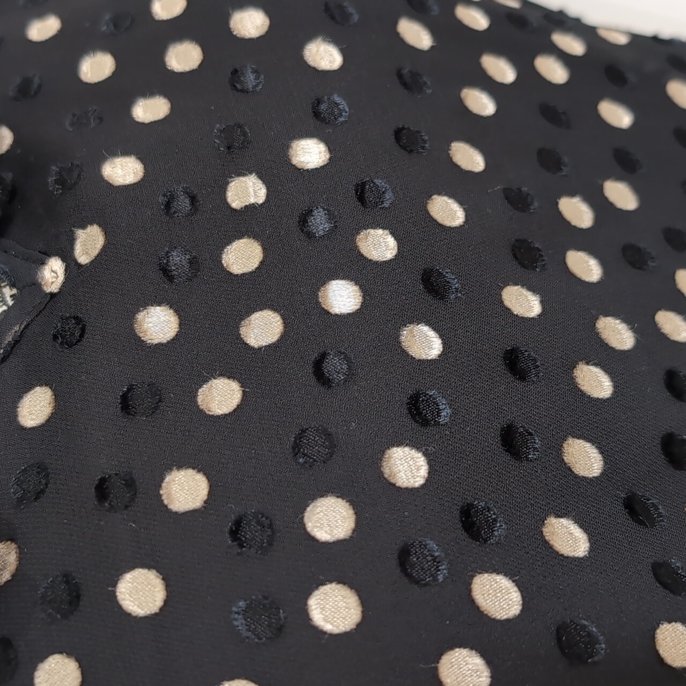 HAVER + BLAIR | Women's Blk/Cream Polka Dot Ruffled Short Sleeved Tie Up Blouse - Picture 3 of 7